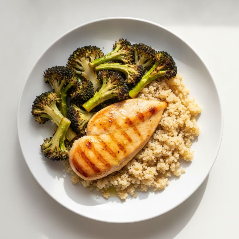 Grilled Chicken Breast with Quinoa and Roasted Broccoli