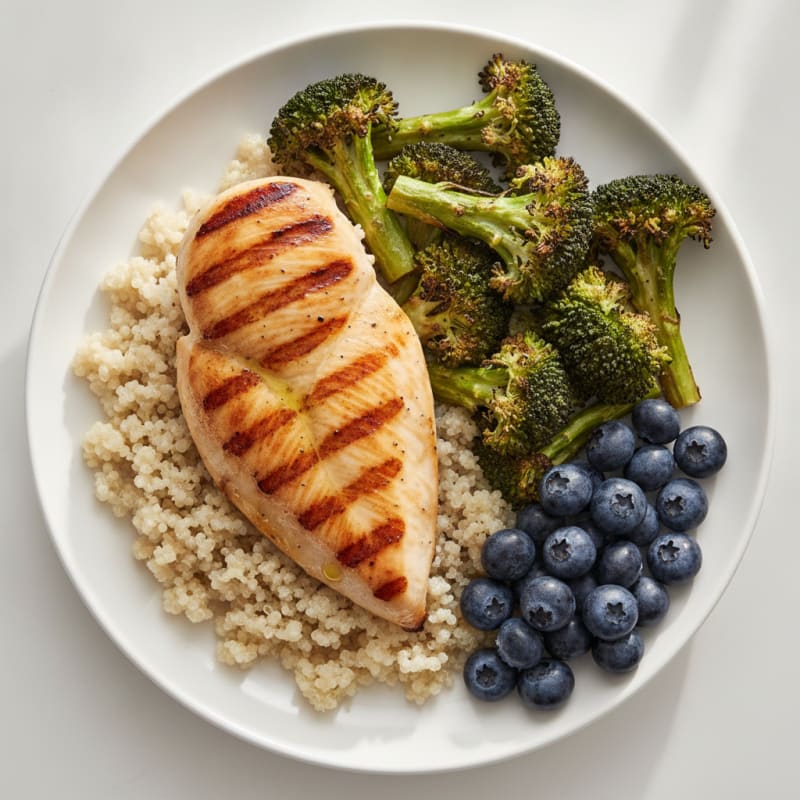Grilled Chicken Breast with Roasted Broccoli and Quinoa