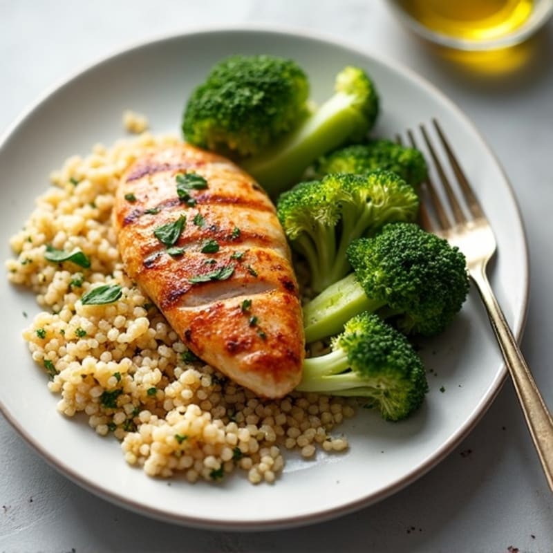 Grilled Chicken Breast with Quinoa and Roasted Broccoli