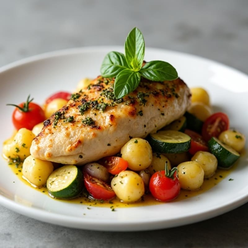 Pesto Chicken Gnocchi with Roasted Vegetables