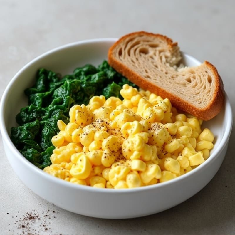 Cottage Cheese Egg White Scramble with Sautéed Spinach