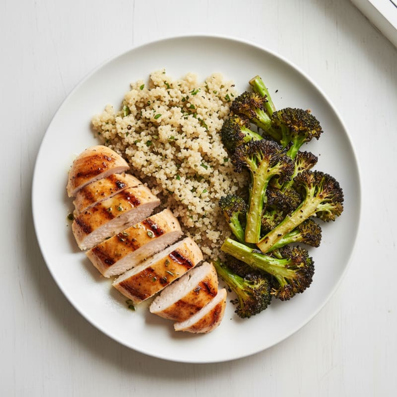 Grilled Chicken Breast with Quinoa and Roasted Broccoli