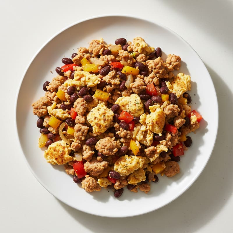 Egg and Turkey Scramble with Black Beans and Sautéed Peppers