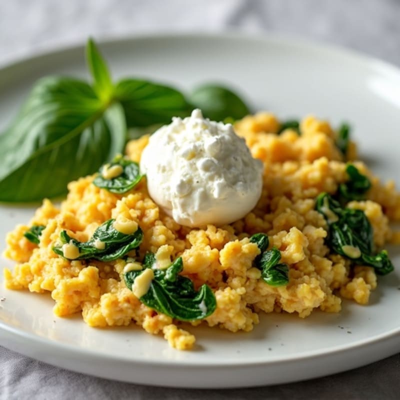 Egg White and Turkey Spinach Scramble with Cottage Cheese