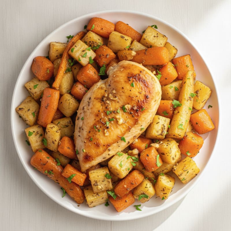 Garlic Herb Roasted Chicken with Root Vegetables