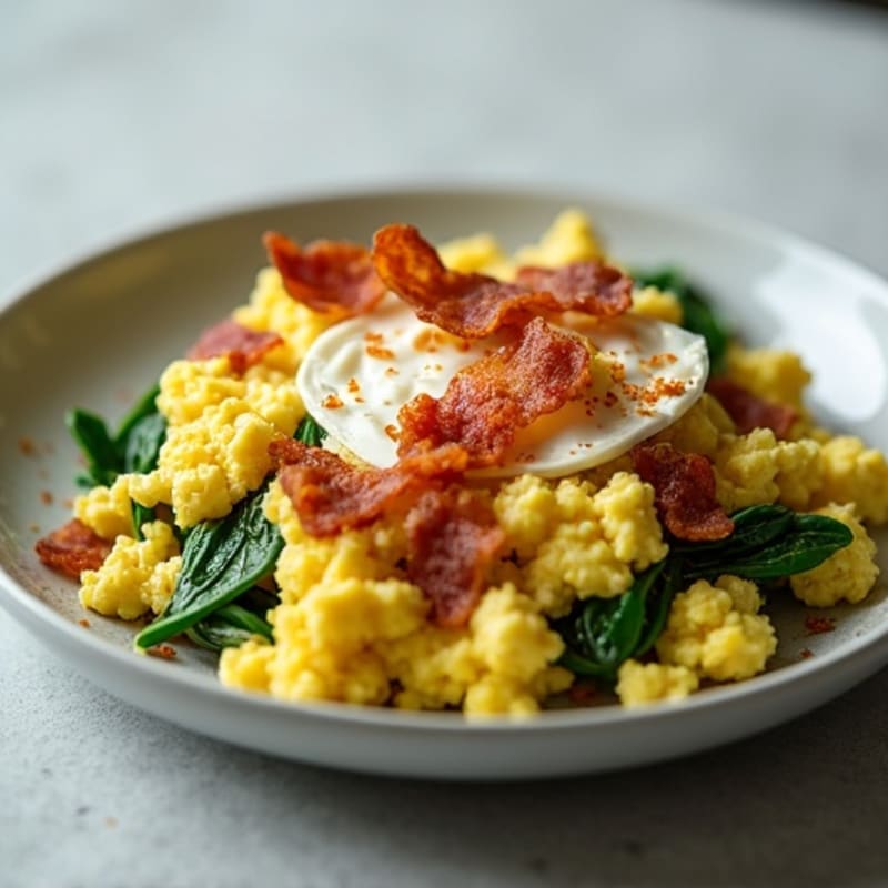 Cottage Cheese Egg Scramble with Spinach and Turkey Bacon