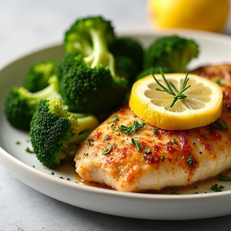 Crispy Lemon Herb Chicken Breast with Roasted Broccoli
