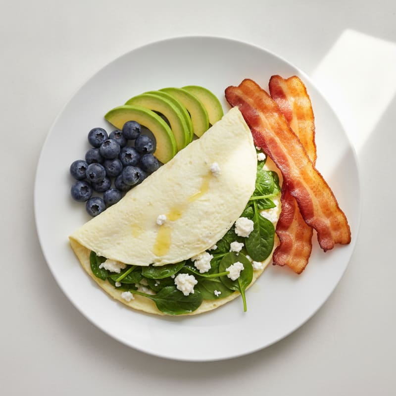 Egg White Spinach Omelette with Turkey Bacon