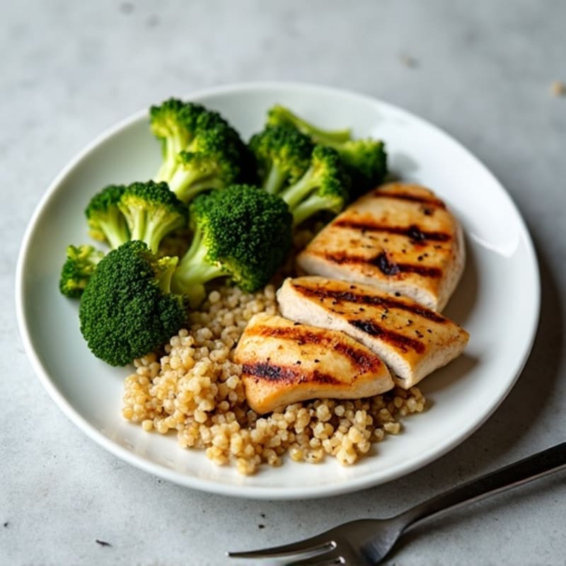 Grilled Chicken Breast with Roasted Broccoli and Quinoa
