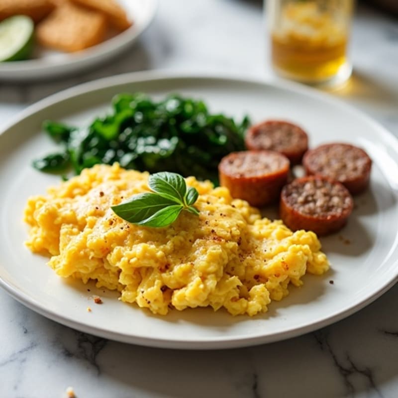 Scrambled Egg Whites with Turkey Sausage and Sautéed Spinach