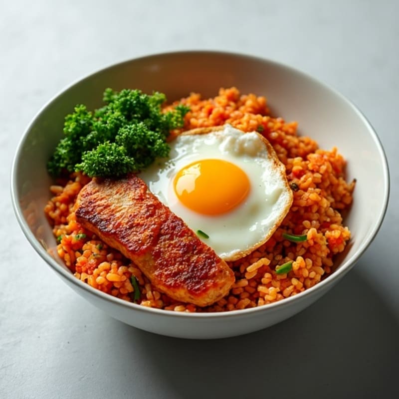 Spicy Kimchi Fried Rice with Lean Chicken and Crispy Greens