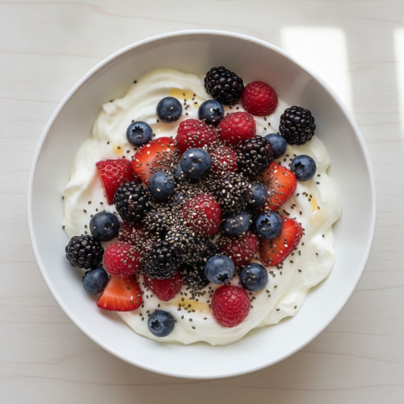 Greek Yogurt Protein Bowl with Mixed Berries and Chia Seeds