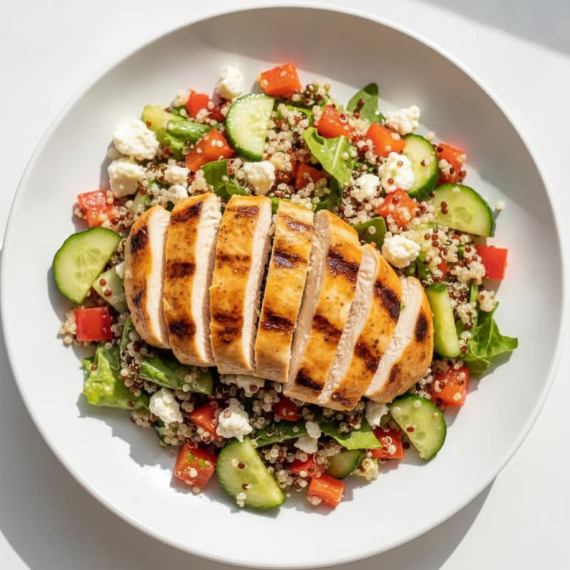 Grilled Chicken Quinoa Salad with Crunchy Veggies