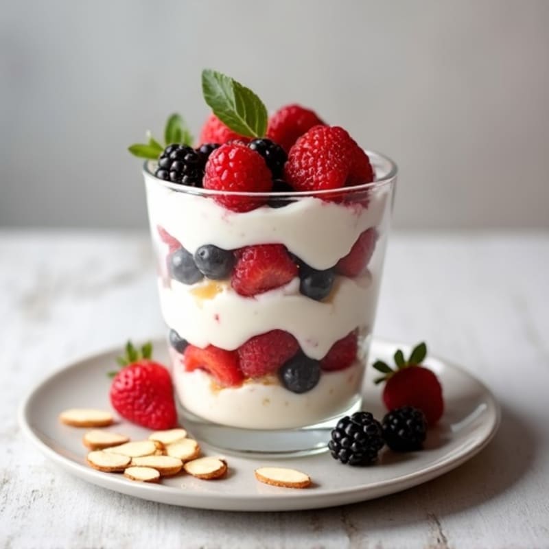 Greek Yogurt Protein Parfait with Mixed Berries and Almonds