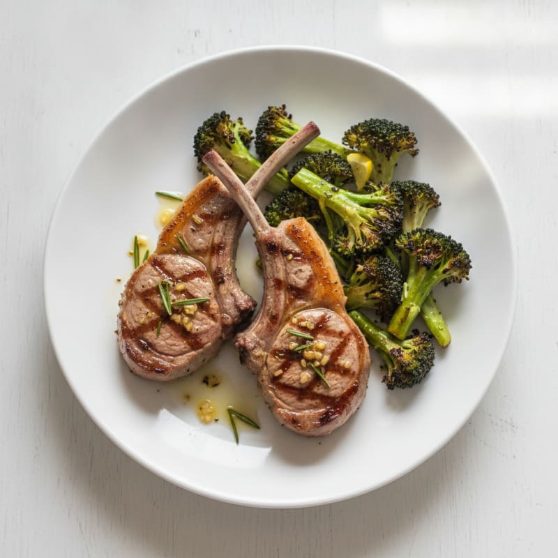 Grilled Lamb Chops with Roasted Broccoli
