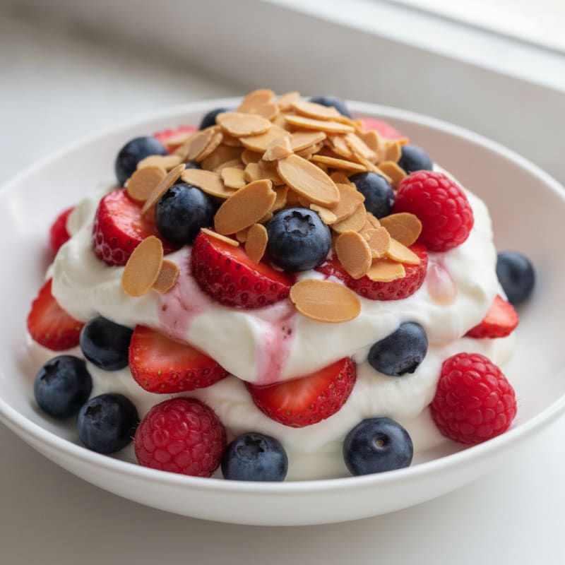 Greek Yogurt Protein Parfait with Mixed Berries and Almonds
