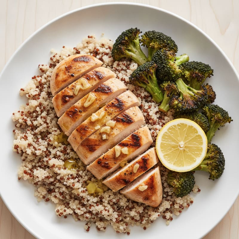 Grilled Chicken Breast with Quinoa and Roasted Broccoli