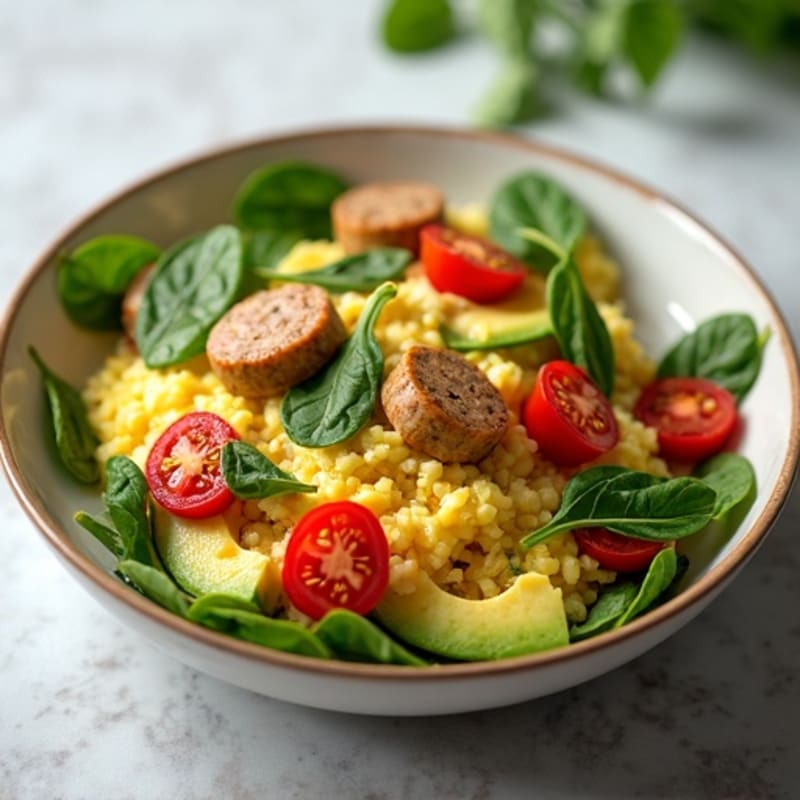 Egg White and Turkey Sausage Scramble with Spinach and Tomatoes