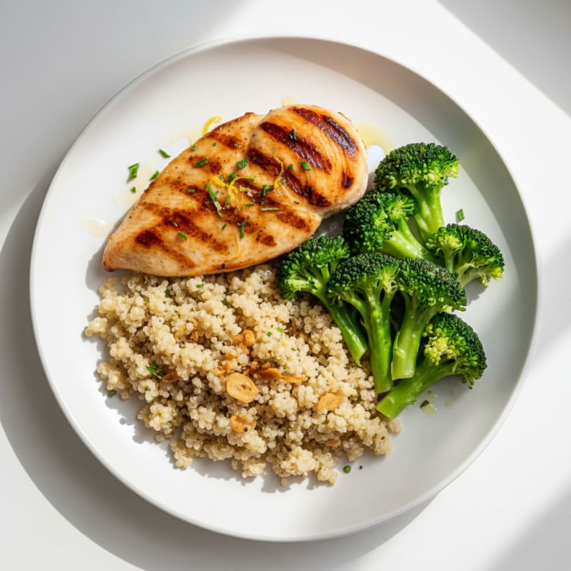 Grilled Chicken Breast with Quinoa and Steamed Broccoli