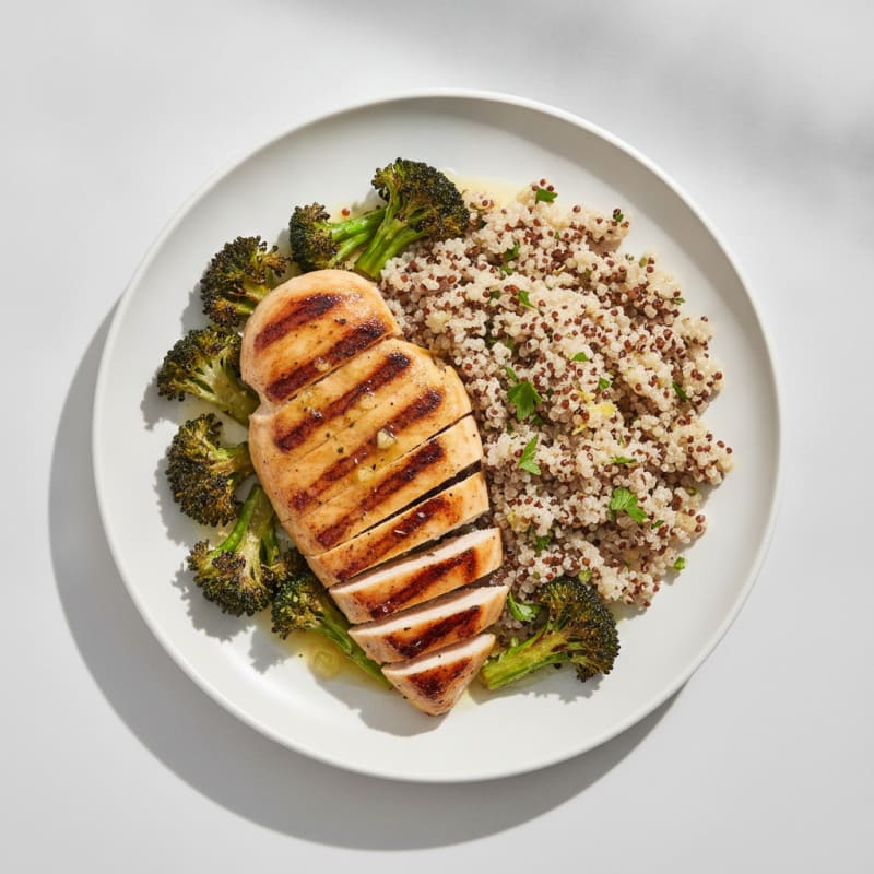 Grilled Chicken Breast with Quinoa and Roasted Broccoli