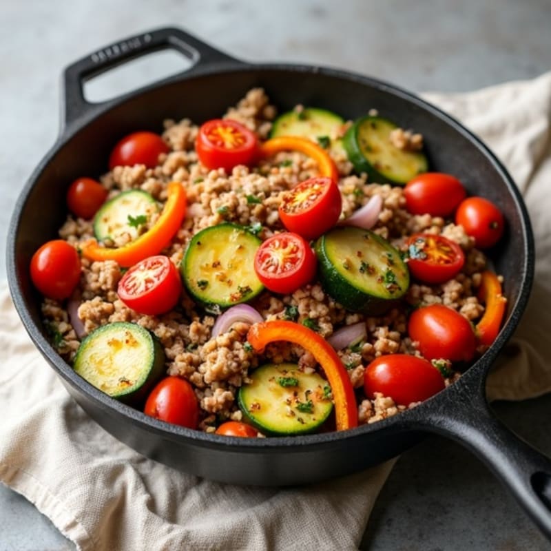 Lean Ground Turkey and Roasted Vegetable Skillet