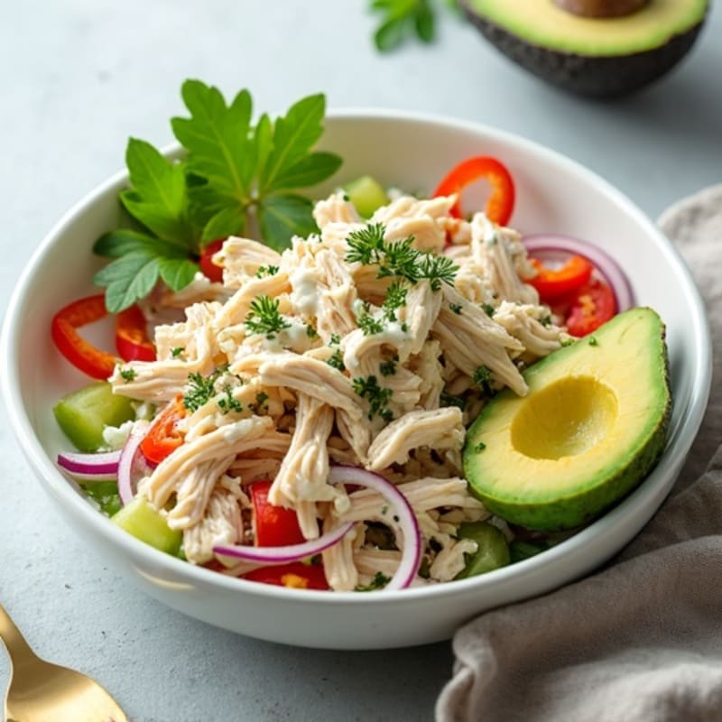 Creamy Shredded Chicken Salad with Fresh Herbs and Crunchy Veggies
