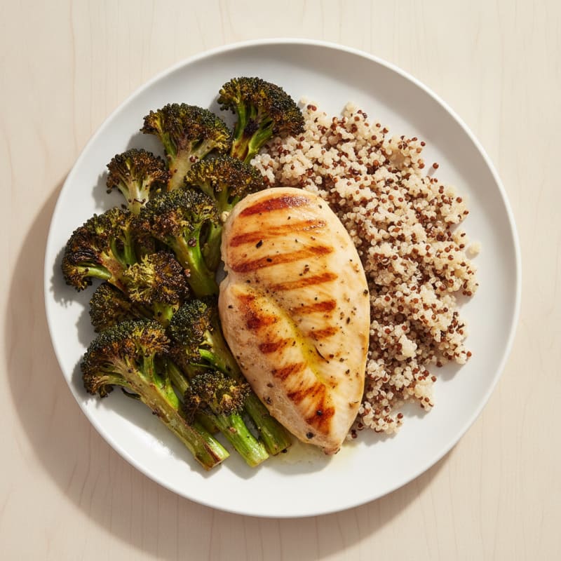 Grilled Chicken Breast with Quinoa and Roasted Broccoli