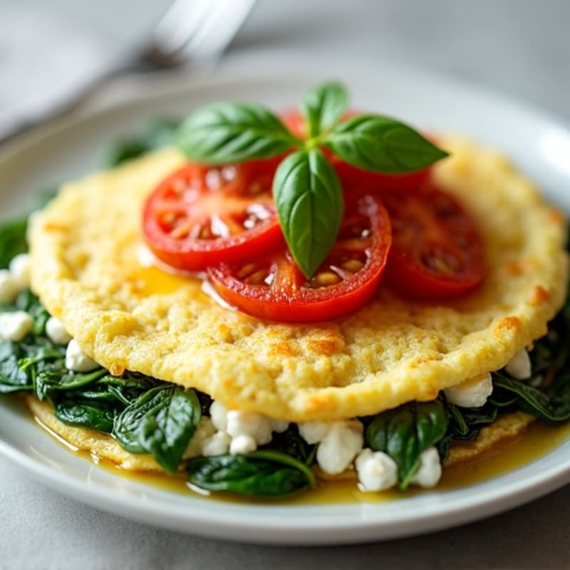 Egg White Spinach Omelette with Cottage Cheese and Sautéed Tomatoes