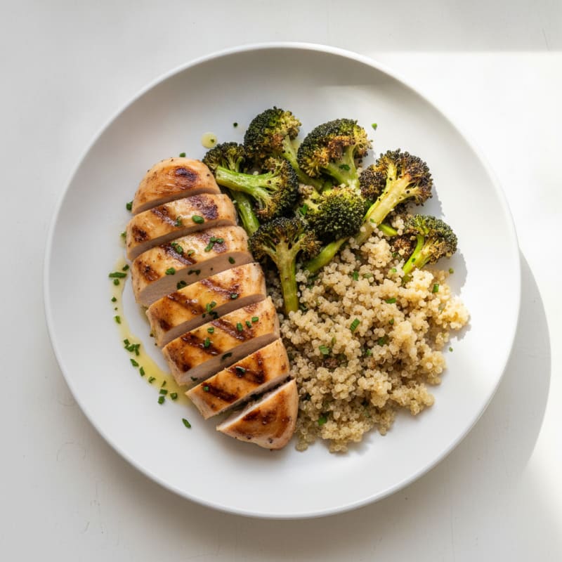 Grilled Chicken Breast with Roasted Broccoli and Quinoa