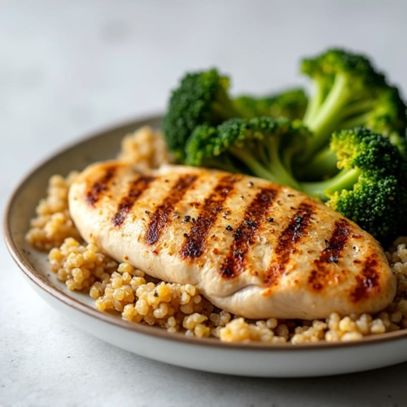 Grilled Chicken Breast with Quinoa and Roasted Broccoli