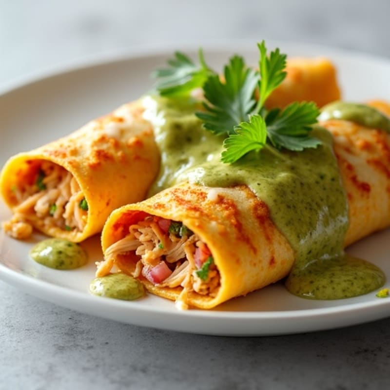 Salsa Verde Shredded Chicken Enchiladas