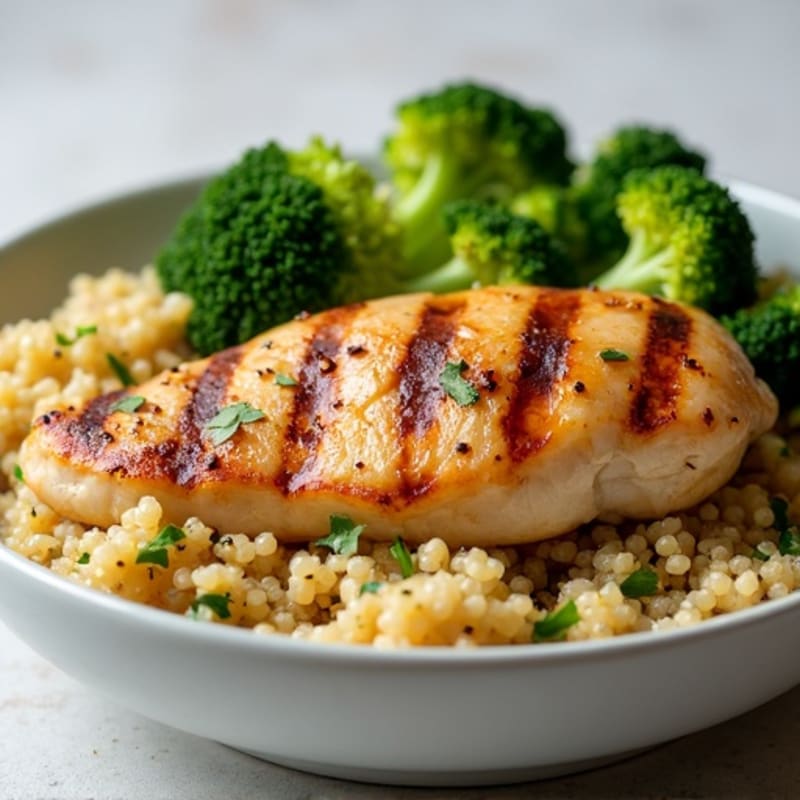 Grilled Chicken Breast with Roasted Broccoli and Quinoa