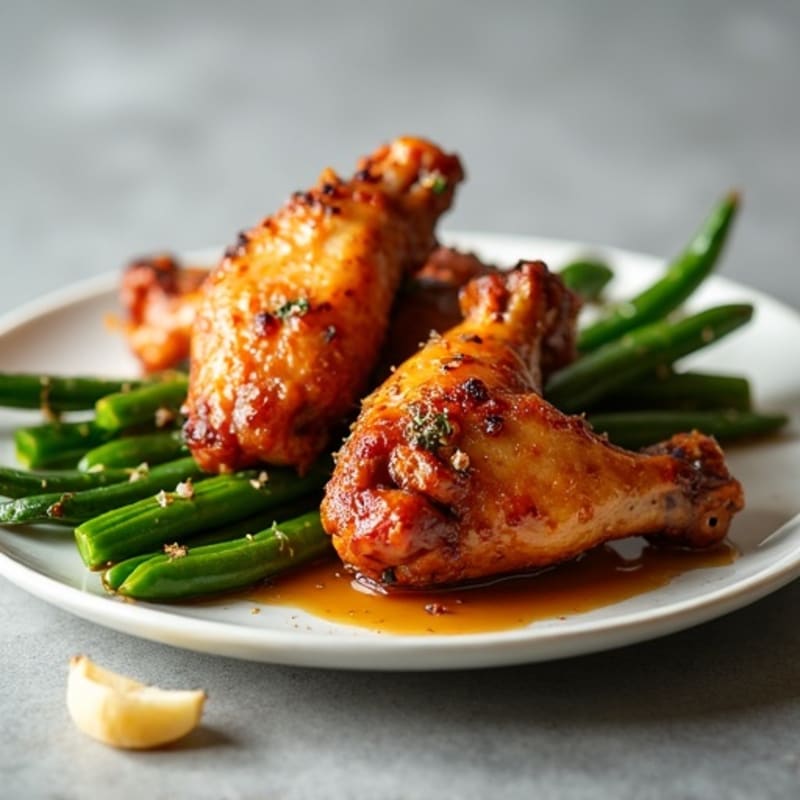 Crispy Honey Garlic Roasted Chicken Wings with Roasted Green Beans