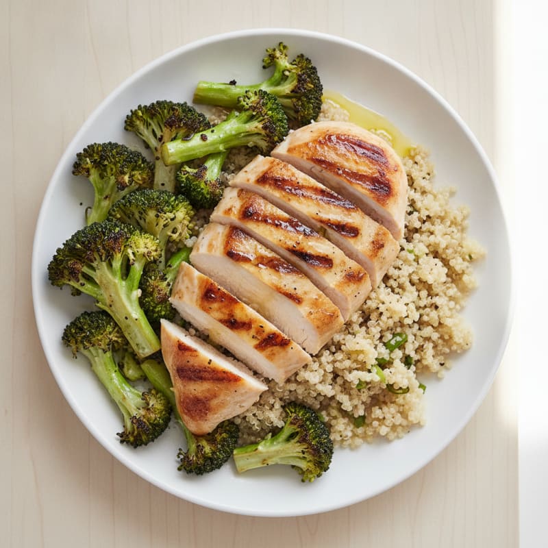 Grilled Chicken Breast with Quinoa and Roasted Broccoli