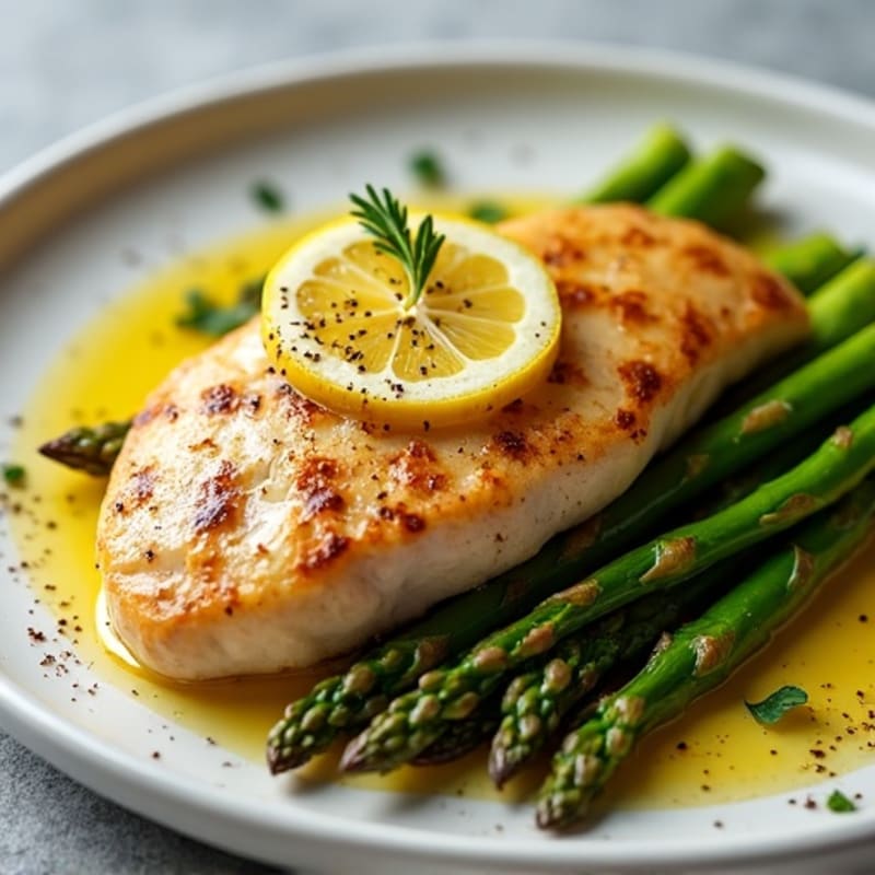 Lemon Garlic Pan-Seared Chicken Breast with Roasted Asparagus