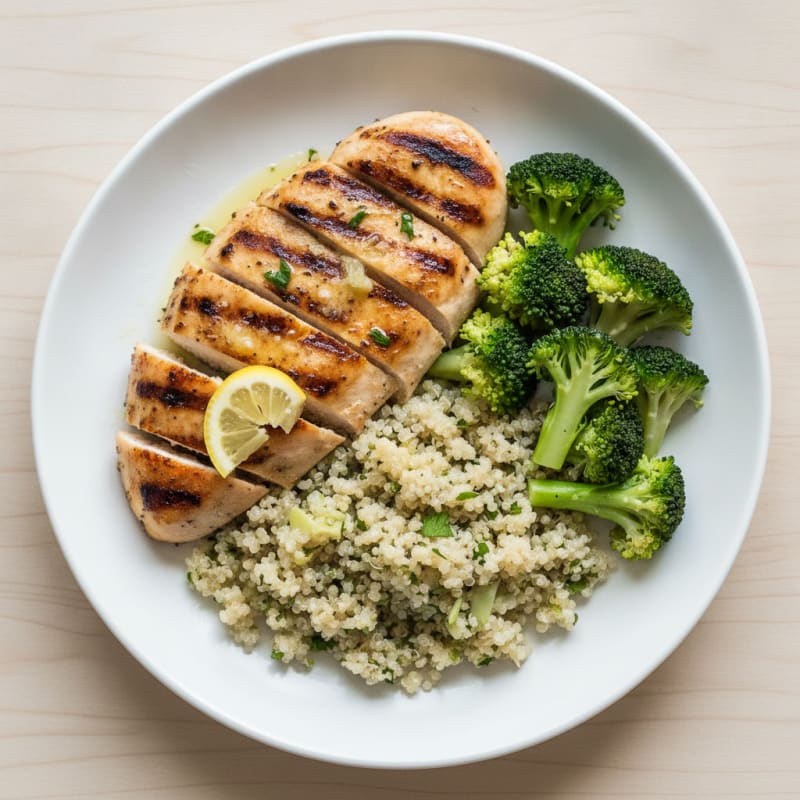 Grilled Chicken Breast with Quinoa and Steamed Broccoli