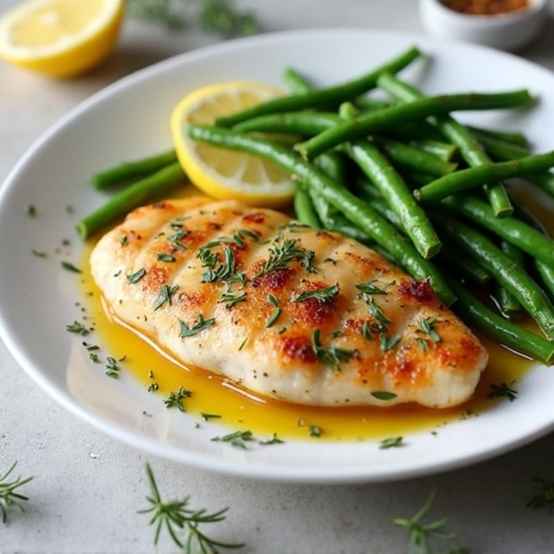 Lemon Herb Pan-Seared Chicken Breast with Roasted Green Beans