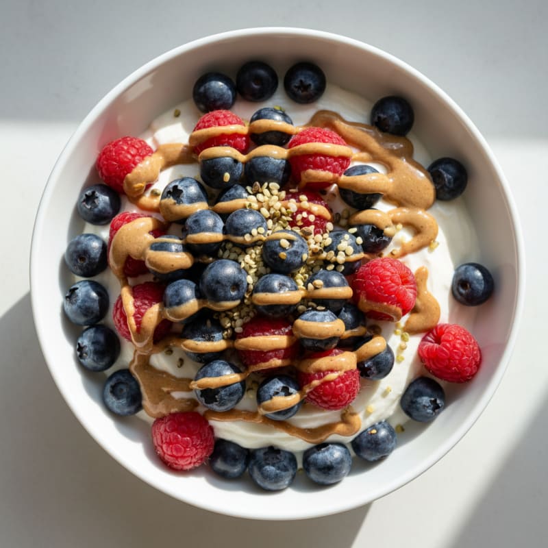 Greek Yogurt Protein Parfait with Mixed Berries and Almond Butter