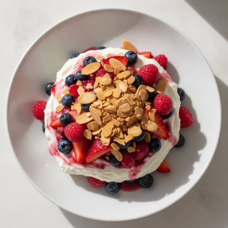 Greek Yogurt Protein Parfait with Mixed Berries and Almonds