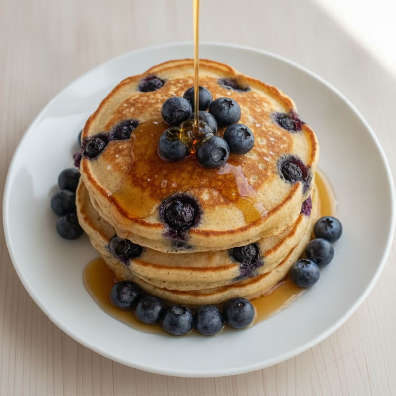 Blueberry Ricotta Pancakes with Maple Syrup
