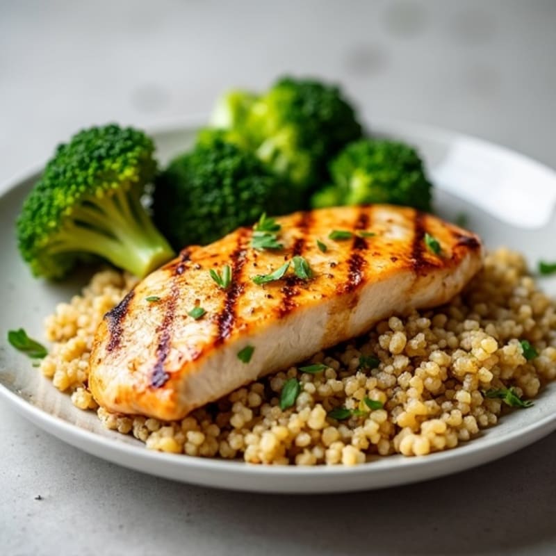 Grilled Chicken Breast with Quinoa and Roasted Broccoli