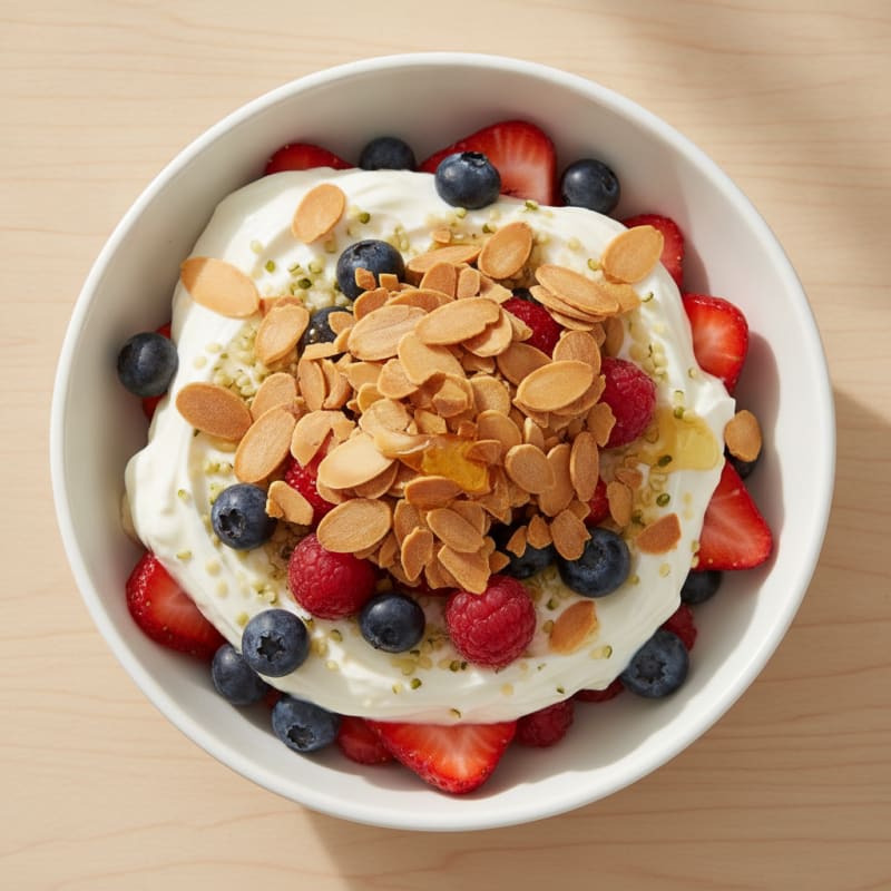 Greek Yogurt Parfait with Mixed Berries and Almond Crunch