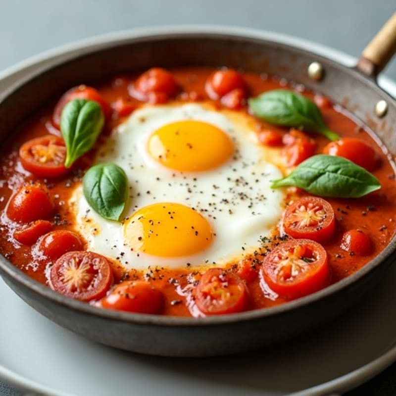 Baked Eggs with Fresh Tomato and Bell Pepper Sauce