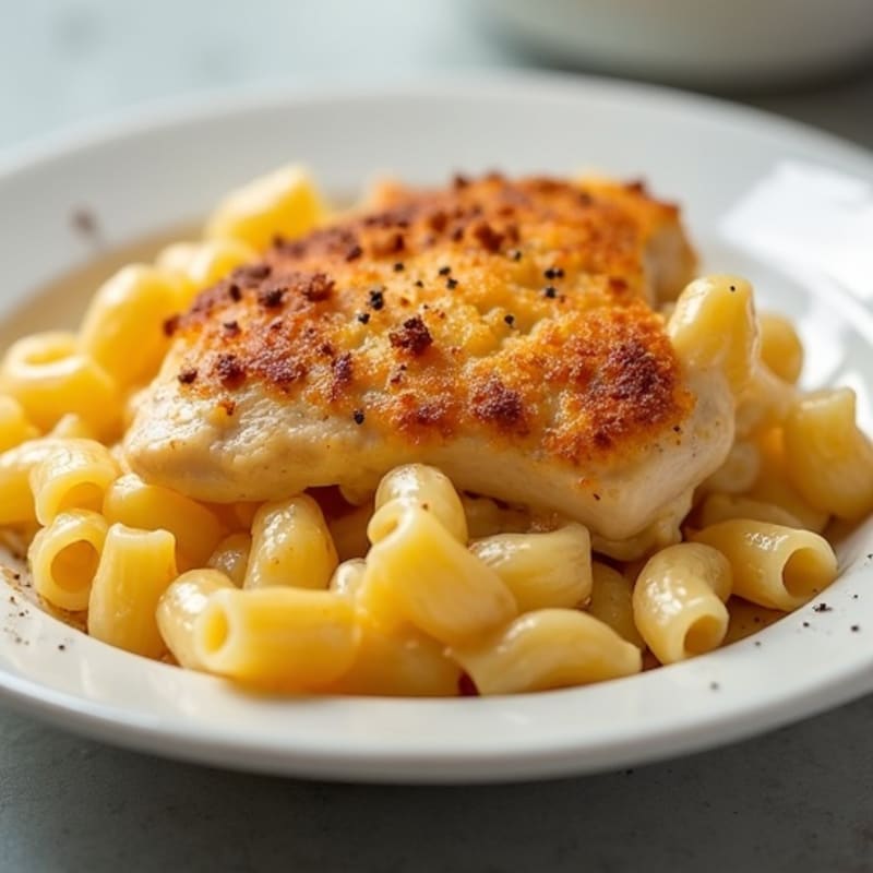 Protein-Packed Creamy Baked Macaroni and Cheese with Roasted Chicken