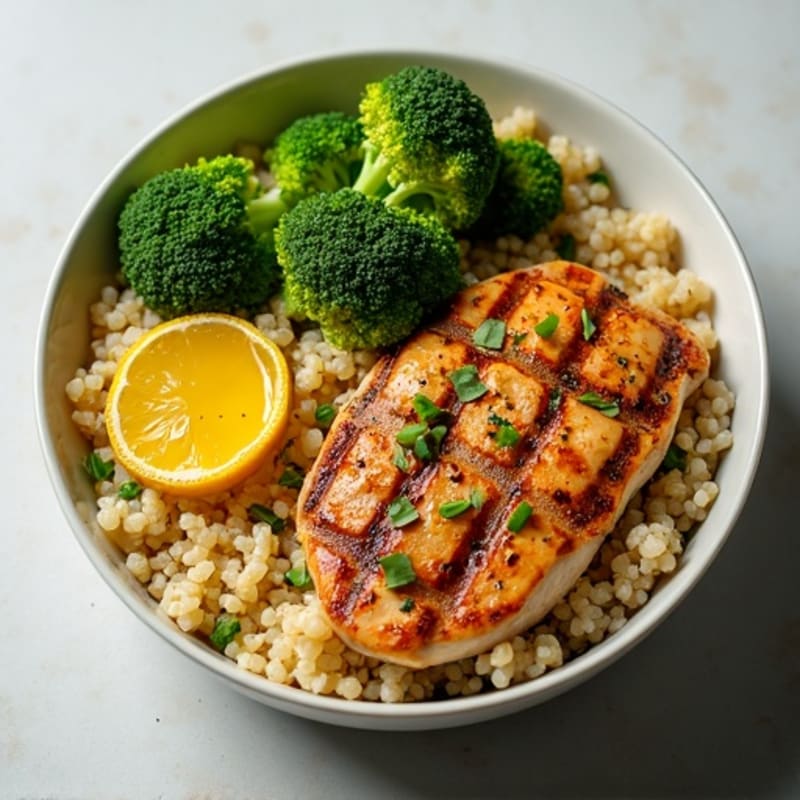Grilled Chicken and Quinoa Power Bowl with Roasted Broccoli