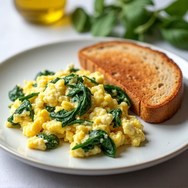 Egg White Scramble with Cottage Cheese, Spinach and Whole Grain Toast