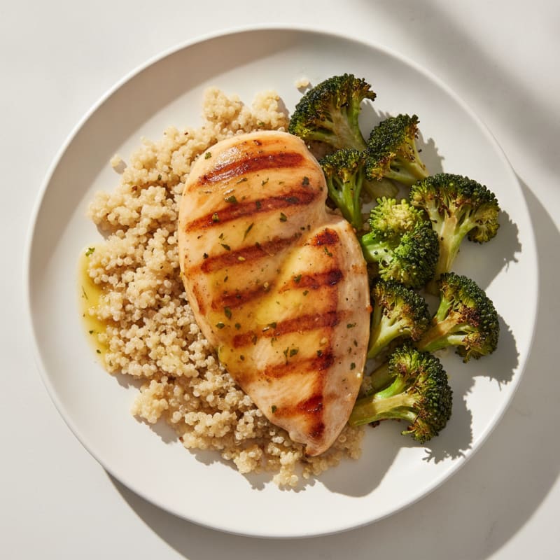 Grilled Chicken Breast with Quinoa and Roasted Broccoli