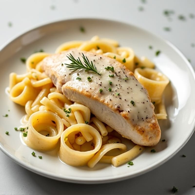 Chicken with Creamy Dairy-Free Alfredo Sauce and Gluten-Free Pasta