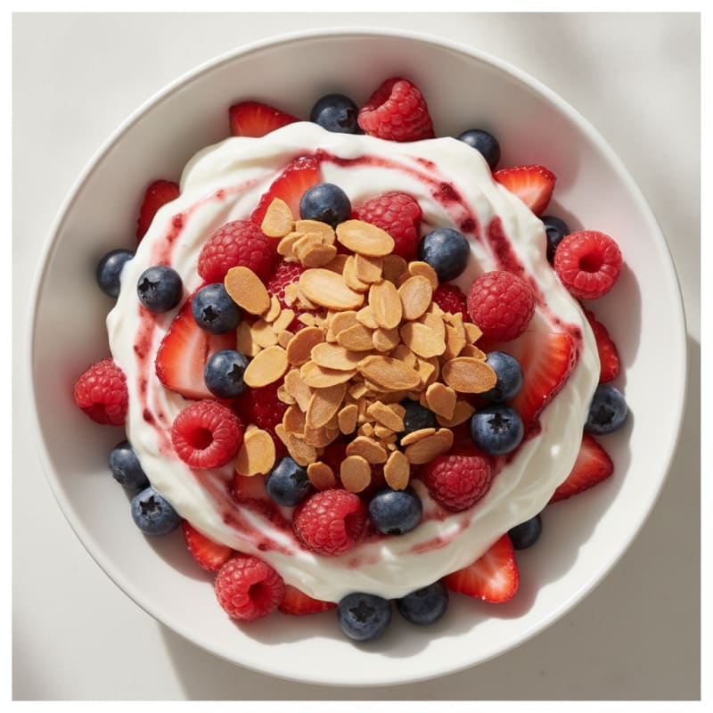Greek Yogurt Protein Parfait with Mixed Berries and Almonds