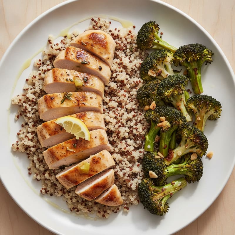 Grilled Chicken Breast with Quinoa and Roasted Broccoli